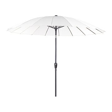 Market Garden Parasol Light Beige Fabric Aluminium Pole ⌀ 255 Cm Modern Octagonal Outdoor Umbrella Crank Mechanism Tilting Uv Resistant Beliani