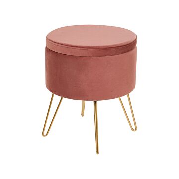 Storage Pouffe Pink Velvet 42 X 42 X 44 Cm Gold Metal Legs Upholstery Ottoman Footstool Glamour Modern Design Living Room Accessories Beliani