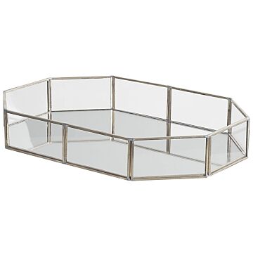 Decorative Tray Silver Stainless Steel And Glass Mirrored Octagon Shape 32 X 22 Cm Accent Piece For Jewellery Candles Beliani
