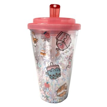 Shatterproof Double Walled Cup With Lid And Straw - Pusheen Sips