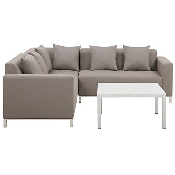 6 Pc Outdoor Sectional Right Hand Sofa Set Taupe Conversation Aluminium Frame W/ Cushions Beliani