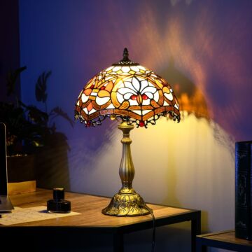 Homcom Stained Glass Table Lamp, Handcrafted Artisan Collectible, Suitable For Living Room And Bedside, Multi-coloured, Ф31 X 48hcm, Zinc Alloy.