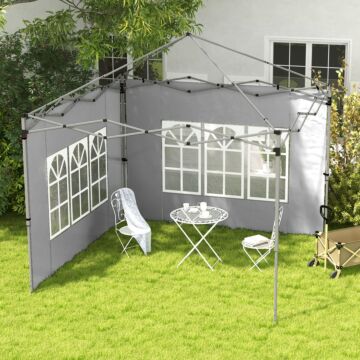 Outsunny Gazebo Side Panels, Sides Replacement With Window For 3x3(m) Or 3x4m Pop Up Gazebo, 2 Pack, Grey