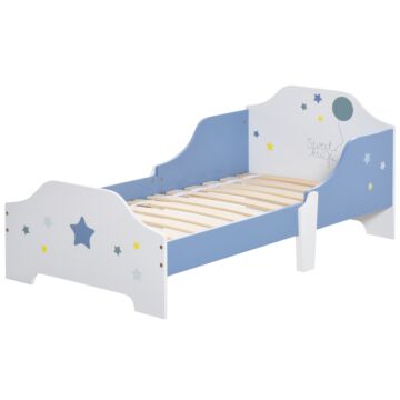 Homcom Kids Toddler Wooden Bed Round Edged With Guardrails Stars Image 143 X 74 X 59 Cm Blue