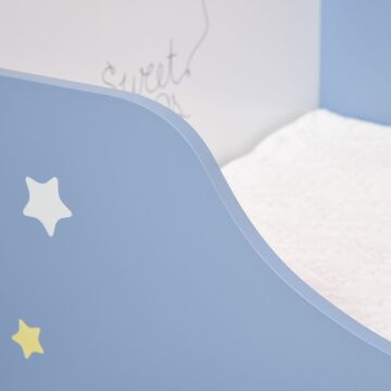 Homcom Kids Toddler Wooden Bed Round Edged With Guardrails Stars Image 143 X 74 X 59 Cm Blue