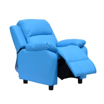 Homcom Kids Children Recliner Lounger Armchair Games Chair Sofa Seat Pu Leather Look W/ Storage Space On Arms (blue)