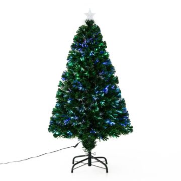 Homcom Artificial Christmas Tree, Metal Base, Pre-lit, 1.2m
