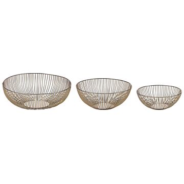 Set Of 3 Decorative Bowls Gold Metal Round Accent Bowl Openwork Design Beliani