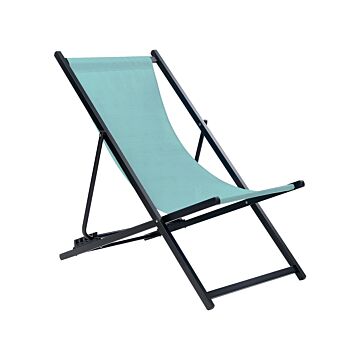 Folding Deck Chair Turquoise Black Textilene Sling Seat Beach Chair Adjustable Backrest Patio Recliner Beliani