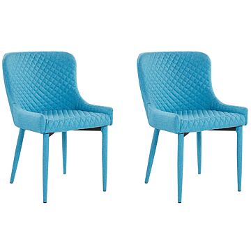 Set Of 2 Dining Chairs Blue Fabric Upholstery Glam Eclectic Style Beliani