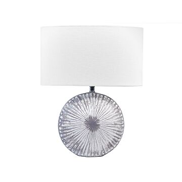 Table Lamp Grey Ceramic Base Fabric Shade Painted Night Lamp Desk Light Classic Design Beliani