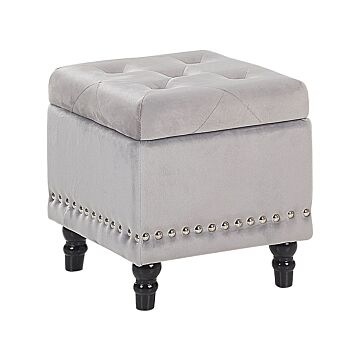 Footstool Light Grey Velvet Upholstery Button Tufted Nailhead Trim Seat Beliani