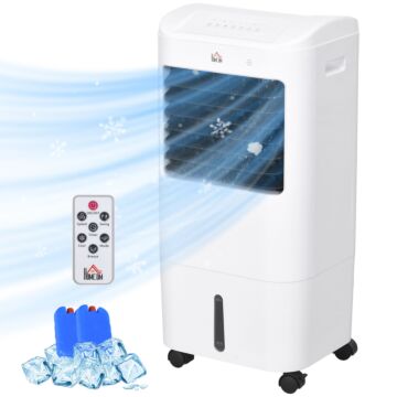 Homcom 78cm Portable Evaporative Air Cooler, 3-in-1 Ice Cooling Fan Cooler, Water Conditioner Humidifier Unit With Remote, 7.5h Timer, Oscillating, Led Display, 15l Water Tank For Home, White