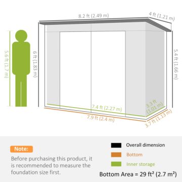 Outsunny 3.7 X 7.9ft Galvanised Steel Shed, With Latched Door And Padlock - Light Grey