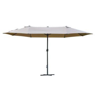 Outsunny 4.6m Garden Parasol Double-sided Sun Umbrella Patio Market Shelter Canopy Shade Outdoor With Cross Base – Khaki