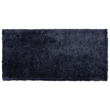Shaggy Area Rug Blue Cotton Polyester Blend 80 X 150 Cm Fluffy Dense Pile Beliani