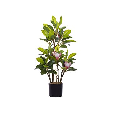 Artificial Potted Magnolia Green And Pink Synthetic Material 70 Cm Decorative Indoor Accessory Beliani