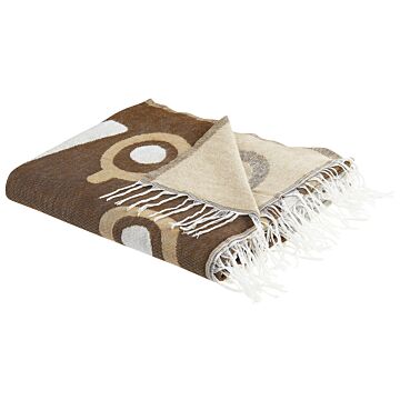 Blanket Brown Acrylic And Polyester 130 X 170 Cm Bed Throw Horse Pattern Fringes Bedroom Living Room Beliani