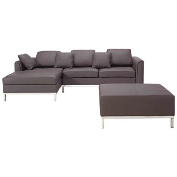 Corner Sofa Brown Leather Upholstered With Ottoman L-shaped Right Hand Orientation Beliani