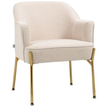 Homcom Fabric Accent Chair, Modern Armchair With Metal Legs - Cream White