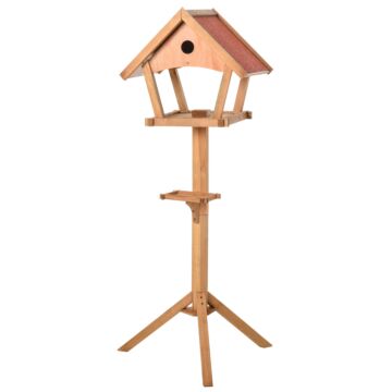 Pawhut Wooden Bird Feeder Table Freestanding For Garden Backyard Outside Decorative Pre-cut Weather Resistant Roof 49 X 45 X 139 Cm Natural