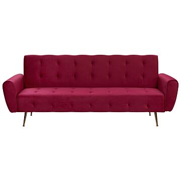 Sofa Bed Dark Red Velvet 3 Seater Metal Legs Upholstered Back Tufted Modern Beliani