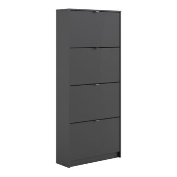 Shoes Shoe Cabinet W. 4 Tilting Doors And 2 Layers In Matt Black