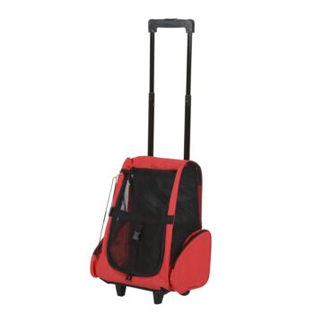 Pawhut Pet Carrier Travel Backpack Bag Cat Carrier Dog Bag W/ Trolley And Telescopic Handle, 42 X 25 X 55 Cm, Red