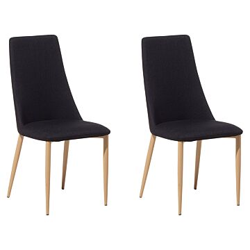 Set Of 2 Dining Chairs Black Fabric Upholstered Seat High Back Beliani