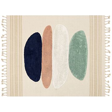 Area Rug Multicolour Cotton 300 X 400 Cm Rectangular With Tassels Geometric Pattern Boho Style Beliani