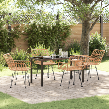 Vidaxl 5 Piece Garden Dining Set Brown Poly Rattan