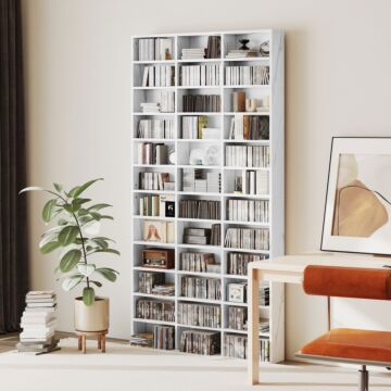 Homcom Cd Storage Unit With Adjustable Shelves, 102 X 195 Cm, Marble Effect