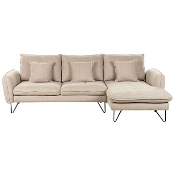 Adjustable Corner Sofa Beige Chenille Upholstery Fabric Metal Legs Pillow Backrest Scatter Cushions Modern Design Beliani