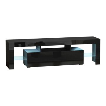 Homcom High Gloss Tv Stand Cabinet With Led Rgb Lights And Remote Control For Tvs Up To 65", Media Tv Console Table With Storage Compartment, Black