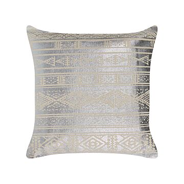 Decorative Cushion Silver Cotton 50 X 50 Cm Geometric Pattern Foil Print Glamour Decor Accessories Beliani
