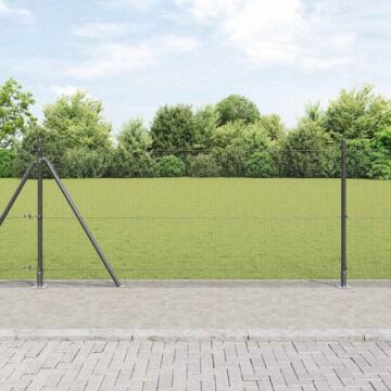 Vidaxl Welded Wire Fence With 13 Flanged Posts Grey 1x50 M Steel