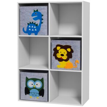 Zonekiz Kids Toy Box With Three Non-woven Fabric Drawers, 61.8 X 29.9 X 91.5 Cm, White