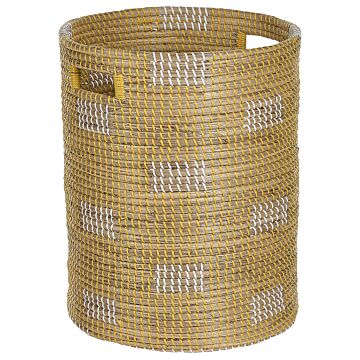 Seagrass Basket Light Plastic Threads Handles Handmade Laundry Basket Rustic Boho Style Living Room Bathroom Beliani