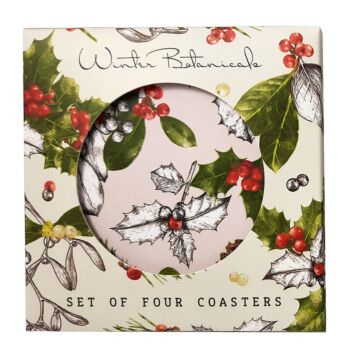 Set Of 4 Cork Novelty Coasters - Christmas Winter Botanicals