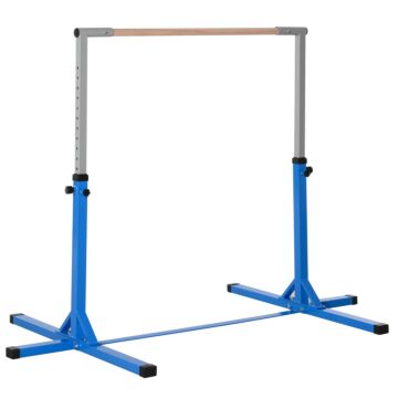 Homcom Height Adjustable Gymnastics Horizontal Bar For Kids Home Gym Training Children Junior Kip High Bar Fitness Blue W/ Steel Frame Wood