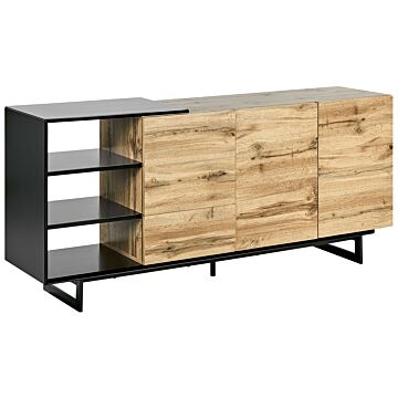 Sideboard Light Wood With Black Chest Of Drawers Storage Unit Living Room Bedroom Beliani