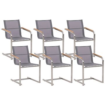 Set Of 6 Garden Chairs Grey Synthetic Seat Stainless Steel Frame Cantilever Style Beliani