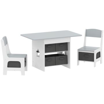 Aiyaplay Kids Table And Chair Set, Toddler Table And 2 Chairs Set With 6 Removable Drawers, For Boys Girls Ages 3-8, Light Grey
