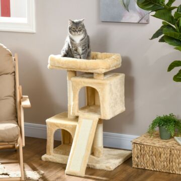 Pawhut Sisal Cat Rest & Play Activity Tree W/ 2 House Cream White