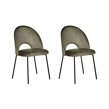 Set Of 2 Dining Chairs Green Velvet Upholstery Black Legs Retro Glamour Beliani