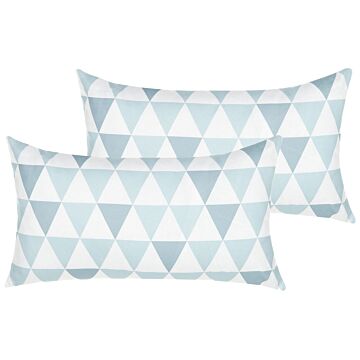 Set Of 2 Outdoor Cushions Blue And White 40 X 70 Cm Geometric Triangle Pattern Garden Pillows Indoor Outdoor Beliani