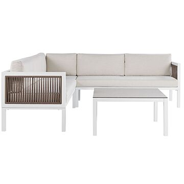 4-seater Lounge Set With Coffee Table White And Brown Aluminium 4 Seater With Cushions Modern Beliani