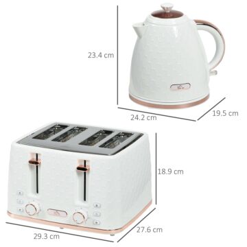 Homcom 1.7l 3000w Fast Boil Kettle & 4 Slice Toaster Set, Kettle And Toaster Set With 7 Browning Controls, Crumb Tray, White