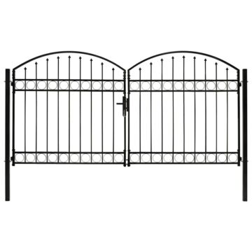 Vidaxl Fence Gate Double Door With Arched Top Steel 300x150 Cm Black
