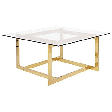 Coffee Table Gold Metal Frame Glass Square Top Geometric Glam Design Beliani